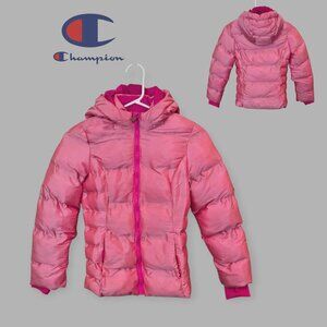 Champion Pink Hooded Quilted  Puffer Coat Jacket Kids Girls M 7-8